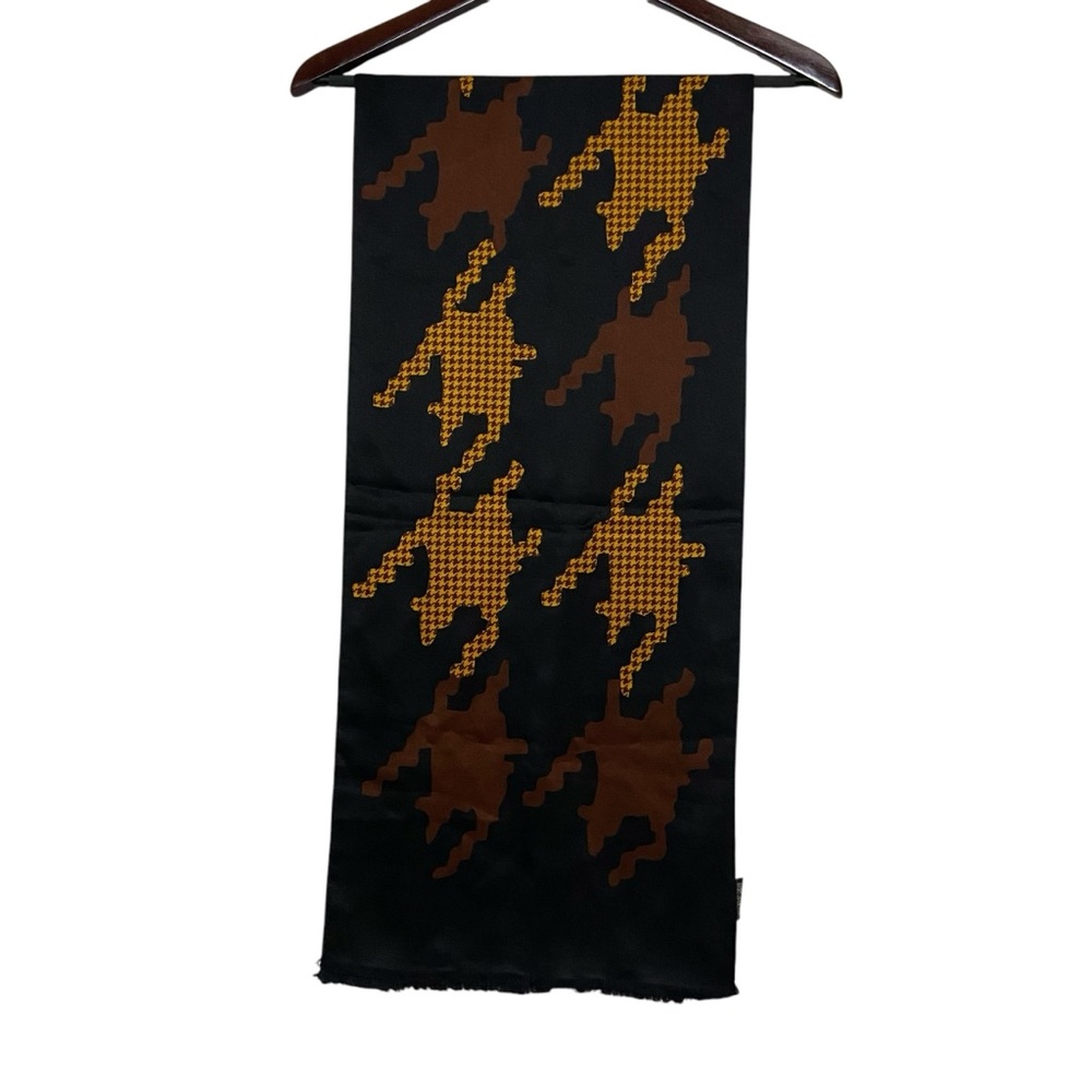 CHRISTIAN DIOR Silk Scarf Printed Pattern Black & Gold Vintage - Picture 9 of 16